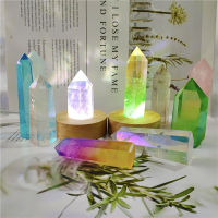 Natural Clear Quartz Point Bedside Table Lamp Amethyst Usb Crystals Healing Light On Wood Base