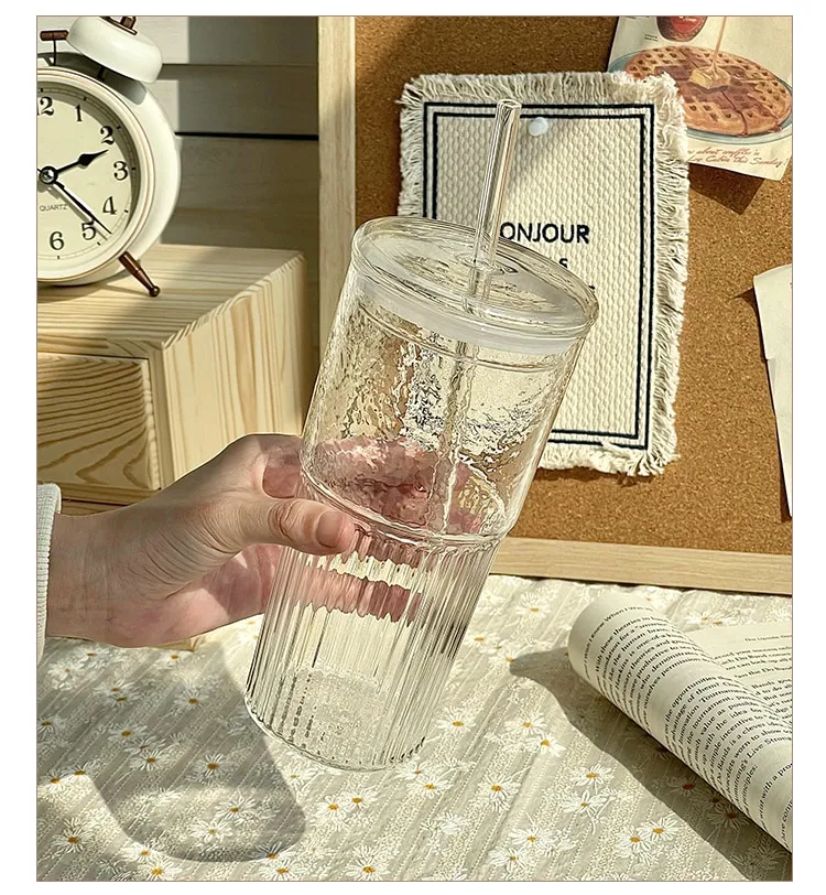 550ml Large Capacity Straw Glass Cup With Lid High-value Cold Drink Juice  Drinking Cup Essential For Drinking Water In Summer