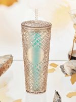 Starbuck Cup 2022เทศกาลกลางฤดูใบไม้ร่วงความจุขนาดใหญ่ฤดูใบไม้ร่วง Teal รุ่น Diamond Check Pattern Double Durian Straw Cup