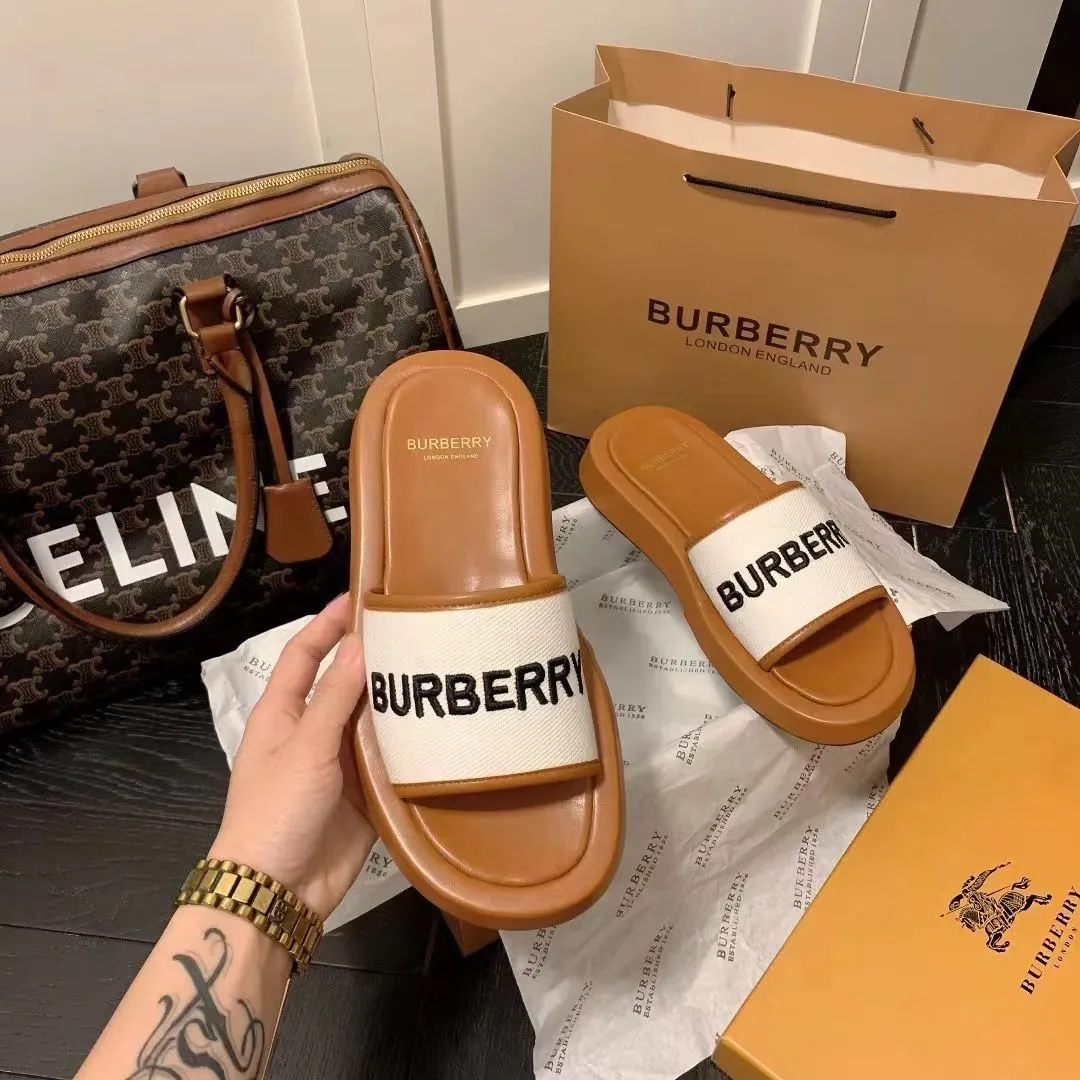 Burberryˉ Plaid Fashion Slippers Shoes Leather Daily Thick Bottom Home Wear  Sandals and Slippers Women's Brand Summer New Style Women's Shoes Slippers  for Women Slides Outside Wear Sandals for Women 