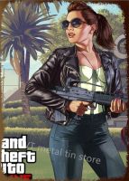 Gta 5โปสเตอร์ตกแต่งบ้านป้ายดีบุกโลหะสไตล์ย้อนยุคขนาดใหญ่โปสเตอร์ติดผนังสไตล์วินเทจอินเตอร์เน็ตคาเฟ่บาร์ตกแต่งห้องเกม