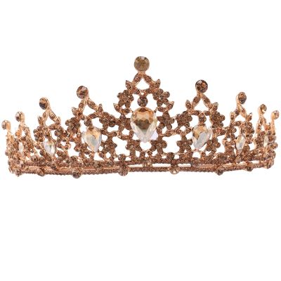 Champagne Gold Crystal Tiara Crown Wedding Bridal Headwear Birthday Prom Pageant