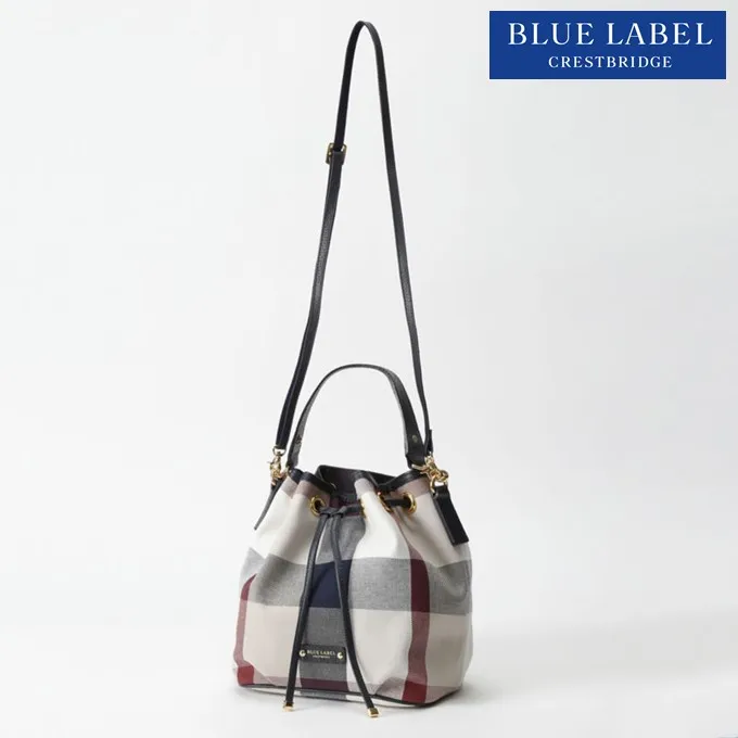 Pre-Order : BLUE LABEL CRESTBRIDGE Checked Canvas Column Bag Beige