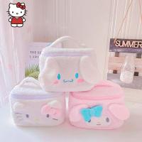 Kawaii Anime Sanrios Hello Kitty My Melody Cinnamonroll Cartoon Plush Travel Makeup Bag Zipper Toiletries Organizer Girls Gift