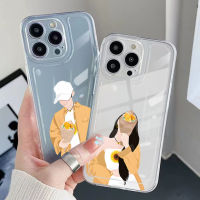 เคส TPU ใสแบบใสสำหรับ iPhone 14 Plus 13 Pro Max 12 iPhone 11 XR 8 7 SE 2022เสื้อดอกทานตะวันสีเหลืองคู่รักคุณภาพสูงขอบสี่เหลี่ยมปลอกหมอนระบายอากาศได้สำหรับ iPhone