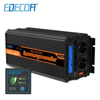 EDECOA 2000W DC 12V 24V เป็น AC 220V 230V เครื่องแปลงไฟไซน์เวฟนอกกริดอินเวอร์เตอร์พลังงานแสงอาทิตย์2KW เครื่องแปลงกระแสไฟรถยนต์แปลง