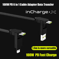 (ร้อน) พวงกุญแจ Incharge X Cable Adapter 6 In1 PD 100W Data Transfer Charge สำหรับ USB To USB Type C Lightning Micro USB Magnetic Converter