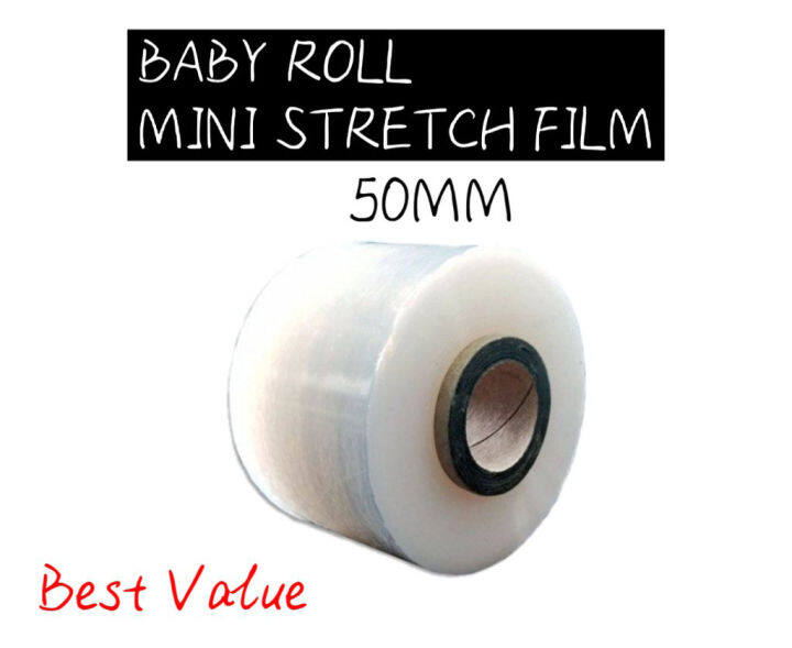 baby-roll-mini-stretch-film-ฟิล์มยืดพาเลท-ฟิล์มยืดห่อของ-พลาสติกห่อหุ้ม-ม้วนฟิล์ม-พลาสติกใส-ฟิล์มยืด-พลาสติกห่อของ-พลาสติกห่อ-ขนาด-50mm-x-150g