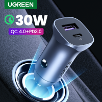 UGREEN 30W Car Charger Dual Port QC 4.0 3.0 Fast Charging For 13 12 Xiaomi Samsung Supercharge Type C Charger