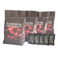 FLAMEWORK  BBQ Briquette Charcoal ถ่านบาร์บีคิวอัดแท่ง สำหรับ Camping &amp; ปิ้งย่างต้มตุ๋น ประกอบอาหาร บรรจุ 3 ก.ก. x 4 ถุง --  ฟรี ไต้จุดไฟ 5 ชิ้น  ***พร้อมฟรีค่าจัดส