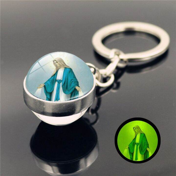 virgin-mary-luminous-keychain-pendant-double-sided-glass-ball-keychain-metal-keyring-luxury-brand-keychain-key-chains