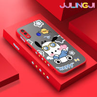 Jlingji เคสสำหรับ Xiaomi Redmi โน๊ต7 Note 7 Pro Note 7S Note7การ์ตูนแฮปปี้มีน้ำค้างแข็งโปร่งใสเคสขอบสี่เหลี่ยมด้านข้างแข็งรูปแบบกล้องปลอกซิลิโคนกันกระแทกเคสนิ่ม