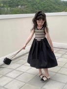 Váy bé gái, đầm bé gái liền váy đen áo kẻ 10-32kg