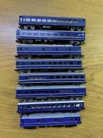 Stock lot Kato N Blue Line Passenger Carriages 17 styles.  Fully tested, equipped, as new, no boxes.   สต็อกตู้โดยสาร Kato N Blue Line 17 แบบ ทดสอบแล้ว อุปกรณ์ครบ เหมือนใหม่ ไม่มีกล่อง