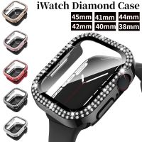 ┅ Diamond Tempered Film Case For Apple Watch 45mm 44mm 41mm 40mm 42mm Glass Protective Cover For iWatch Series 8 7 6 5 4 SE Shell