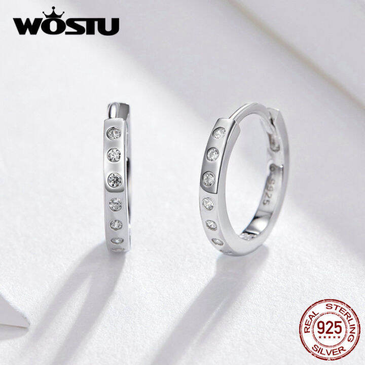 wostu-คริสตัลวงกลมต่างหูห่วงเงินแท้925สไตล์เกาหลีต่างหูเพทายสำหรับผู้หญิงแต่งงานที่เรียบง่ายเครื่องประดับ-cte101