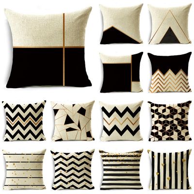hot！【DT】ஐ  WZH and Collection with Gold Stripes Pillowcase Sofa Room Cushion Cover 40cm/45cm 50cm