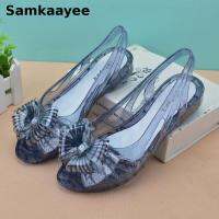 Size 36-41 Women Sandals Summer Female Wedges Clogs Mujer Bow Beach Shoes Stripe Peep Toe Soft Bottom Breathable Jelly Zapatos 1