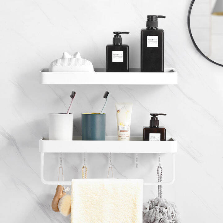 White Bathroom Storage Rack WallMounted Bathroom PunchFree Bathroom
