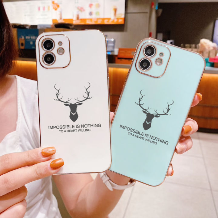 serpens-สำหรับ-oppo-a59-f1s-ฟรีสายคล้องการ์ตูน-elk-deer-ที่ใช้ตกแต่งภายนอกกวางเรนเดียร์ขอบสี่เหลี่ยมชุบเคสโทรศัพท์ชุบหรูหราเคสโทรศัพท์นิ่ม