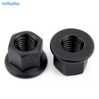 1-10pcs Carbon steel Flange nuts with pad nut platen hexagon nuts black thickened nut M10 M12 M14 M16 M18 M20 M22 M24 M27 M30