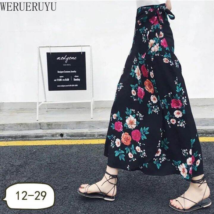 werueruyu-wrap-skirts-women-casual-chiffon-tie-waist-ruffle-wide-leg-loose