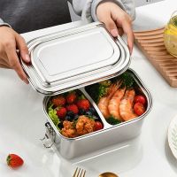 ☎㍿ 304 Stainless Steel Bento Lunch Box for Children Portable 2 Layers Grids Sealed Kitchen Food Storage Containers School Tableware