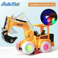 HelloKimi Simulation Excavator Engineering Vehicle Electric Excavator Toy with Music and Light Universal Wheel Vehicle Toy DIY Assembly Excavator Toys Kid