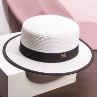 COD DSFGERRTYTRRE Hat Womens Day Outing Beach Hat Seaside Sunshade Sun Straw Hat Flat Top British Small Fresh Top Hat帽子女天出游沙滩帽海边遮阳防晒太阳草帽子平顶英伦小清新礼帽wu18581.my 4.18