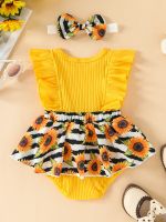 Adorable Floral Ribbed Romper for Baby Girls - Perfect for Summer with Fly Sleeves and  Bodysuit Design  by Hs2023