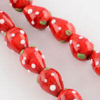 10pc  Handmade Lampwork 3D Strawberry Beads Red 13-16x11mm Hole: 2mm