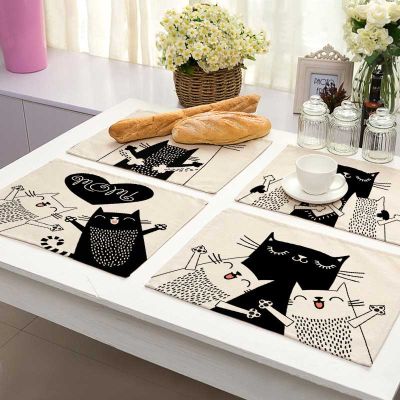 【CC】▬❅  1Pcs Bkack Pattern Cotton Dining Table Mats Coaster Bowl Cup Placemat ML0016