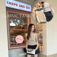 Classic Tank เสื้อเเขนกุด (เเถมสร้อยคอ) ลายทาง ผ้าถักลายทาง เสื้อกล้ามไหมพรม