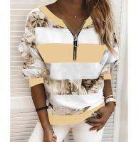 2021Womens Blouse Shirt Striped Color Block Long Sleeve Print V Neck Tops Basic Top Blue Yellow Blushing Pink