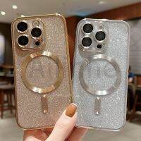 อิเล็กโทรเพลทสุดสรู Magsafe เคสชาร์จโทรศัพท์ไร้สายสำหรับ IPhone 15 14 13 12 11 Pro Max 15 Plus เคสเคสส่องแสงวิบวับกันกระแทกแบบนิ่ม