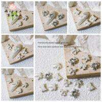 AILSA 10Pcs/set วัสดุตกแต่งเล็บ โบว์ตกแต่งเล็บ รูปใบไม้ เสน่ห์ของเล็บ อุปกรณ์ตกแต่งเล็บโบว์มุก ภาษาฝรั่งเศสคำ อุปกรณ์ทำเล็บ ร้านทำเล็บ