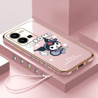 เคสโทรศัพท์Vivo Y35 Vivo Y16ฟรีเชือกเส้นเล็ก + น่ารักการ์ตูนสาวน่ารักตารางขอบปลอกชุบเปลือกโทรศัพท์หรูหราชุบกรณีโทรศัพท์อ่อน