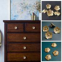 Plum Blossom Flower Shape Furniture Handles Copper Color Drawer Knobs Retro Dresser Knobs Gold Handles for Cabinets and Drawers