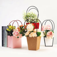 Rustic Flower Carrier Handmade Flower Container DIY Flower Arrangement Material Kraft Paper Flower Box Waterproof Flower Basket