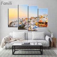 4ชิ้น Modern Wall ภาพวาดศิลปะภาพสีบนผ้าใบพิมพ์คลาสสิกความงามของ Greek Island Of Santorini