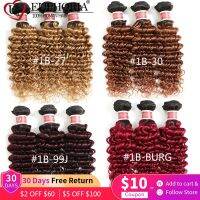 Deep Wave Human Hair Bundles Pack 1/3 ชิ้นบราซิล Remy Ombre Brown Blonde 99J Color 100% Human Hair Weaving Bundles EUPHORI