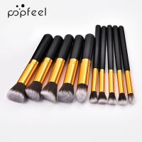 Popfeel 10Opcs ชุดแปรงแต่งหน้าแปรงรองพื้นแปรงแต่งหน้าอายแชโดว์เครื่องมือ