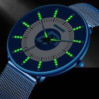 「Dark blue watch」2022แฟชั่นที่เรียบง่ายบุรุษนาฬิกาอัลตร้าบางธุรกิจส่องสว่างคลาสสิกสแตนเลสตาข่ายเข็มขัดนาฬิกาควอตซ์relógio Masculino