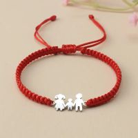 Handmade Braided Lucky Red String Bracelet Simple Adjustable Stainless Steel Family Dad Mom Son Charm Bracelets for Women Men Charms and Charm Bracele