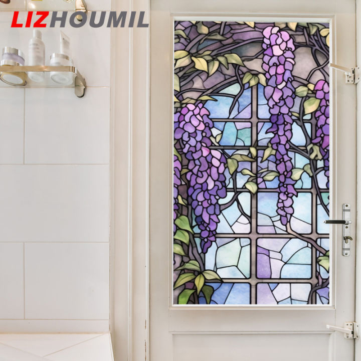 ฟิล์มหน้าต่างกระจกสีลายดอกไม้-lizhoumil-ฉนวนกันความร้อนป้องกันยูวีแผ่นกระจกคงที่ลวดลายสีม่วงสำหรับตกแต่งกระจกหน้าต่าง