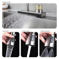 New 4 Modes Waterfall Grey Sink Kitchen Faucet Hot Cold Pull Out Mixer Sprayer Head Flying Rain Tap Single Hole Deck Mounted