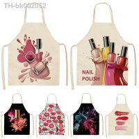 ☫ Nail Polish Lipstick Beauty Kitchen Women Apron Household Cleaning Cotton Linen Pinafore Salon Home Cooking Baking Adult BIb