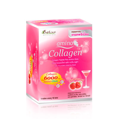 B Shine Collagen Peptide Plus Amino-Gluta กลิ่นสตอเบอร์รี่ หมดอายุ 10/2024 1 กล่องบรรจุ 10 ซอง