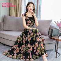 Korean version of the dress casual short-sleeved long floral print dress