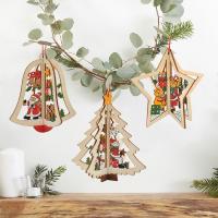 ◑✼ 3PCS Wooden Christmas Pendants 3D Bell/Star/Tree Shape Tree Hanging Ornaments DIY Wood Crafts Christmas Home Decorations